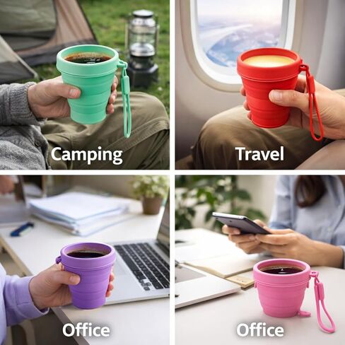 Collapsible Travel Cup, Foldable Silicone Cup with Lid and Strap, 200ml Portable Reusable Drinking Cup for Camping, Hiking, Picnic, Outdoor Travel and Daily Use in Saudi Arabia
