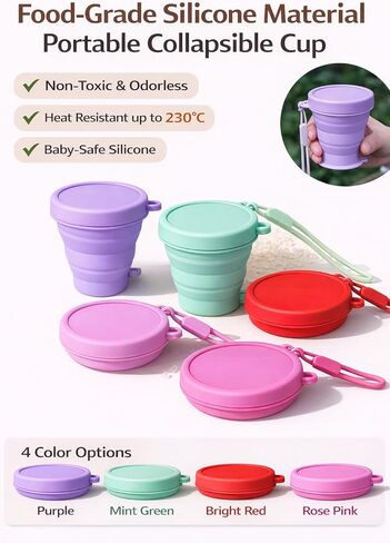 Collapsible Travel Cup, Foldable Silicone Cup with Lid and Strap, 200ml Portable Reusable Drinking Cup for Camping, Hiking, Picnic, Outdoor Travel and Daily Use in Saudi Arabia