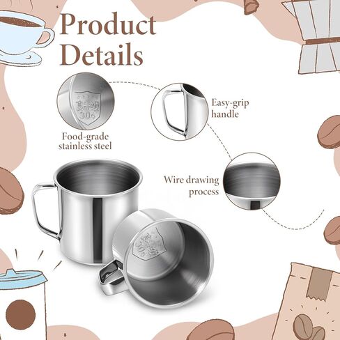 6 Pack Stainless Steel Coffee Mug with Handle, 18.5 Oz Unbreakable Portable Hiking Cup Metal Cups Camping Mug, Perfect for Home, Travel, and Camping, Hot Cold Drinks in Saudi Arabia
