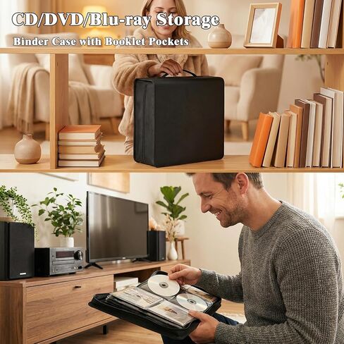 مجلد تخزين أقراص CD/DVD، مجلد تخزين Blu-ray بسعة 200 قرص و100 جيب للكتيب، حقيبة تخزين وسائط مثالية مع مقبض لألعاب الفيديو والأفلام والموسيقى في المنزل أو السيارة in Kuwait