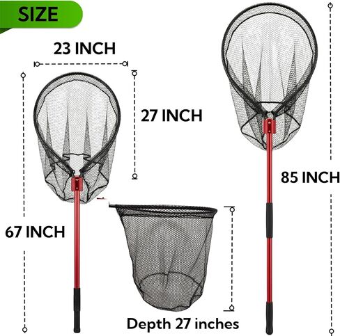 High Strength Heavy Duty Extra Large Aluminum Landing Net - Telescoping Handle (67-85inch), 27in Net Opening for Saltwater Fishing, Boat, Pier, River Angling in Saudi Arabia