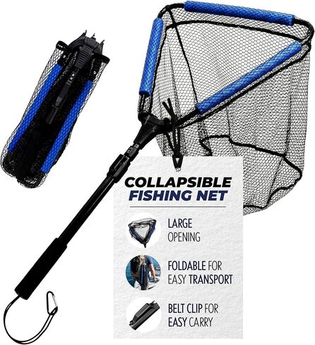 شبكة صيد طافية من الألومنيوم قابلة للطي من Rite Angler - شبكة سمك خفيفة الوزن وسريعة الجفاف مع مقبض قابل للطي، فتحة كبيرة، شبكة متينة بدون عقد، مشبك تروس لقوارب الكاياك، البركة، الغطس - 76.2 سم in Kuwait