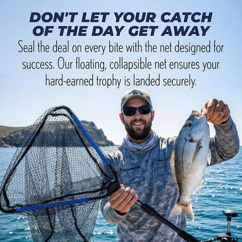 شبكة صيد طافية من الألومنيوم قابلة للطي من Rite Angler - شبكة سمك خفيفة الوزن وسريعة الجفاف مع مقبض قابل للطي، فتحة كبيرة، شبكة متينة بدون عقد، مشبك تروس لقوارب الكاياك، البركة، الغطس - 76.2 سم in Kuwait