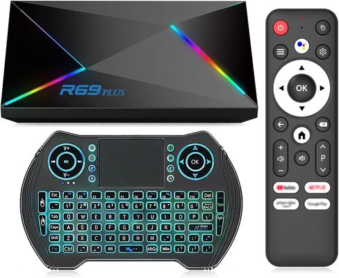 Android 14 TV Box 2026 Android Box 4GB RAM 64GB ROM للتلفزيون الذكي 1000M Ethernet R69 Plus 8K TV Box 4K HDR10+ H728 Octa-core WIFI6 2.4G 5.8G Dual WiFi BT5.0 USB 3.0 مع لوحة مفاتيح لاسلكية صغيرة in Kuwait