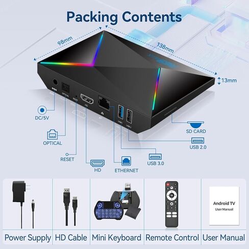 Android 14 TV Box 2026 Android Box 4GB RAM 64GB ROM للتلفزيون الذكي 1000M Ethernet R69 Plus 8K TV Box 4K HDR10+ H728 Octa-core WIFI6 2.4G 5.8G Dual WiFi BT5.0 USB 3.0 مع لوحة مفاتيح لاسلكية صغيرة in Kuwait