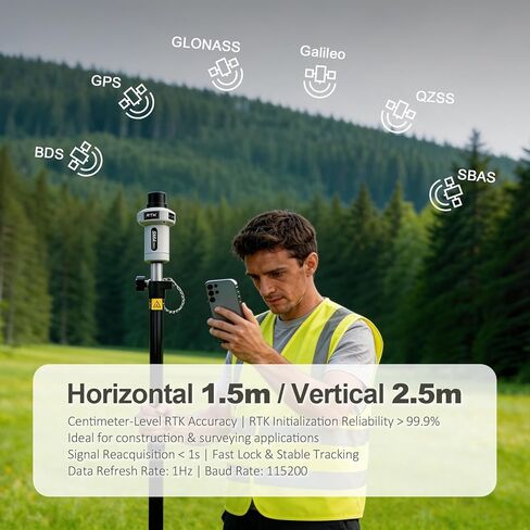 SMA25R Net GNSS RTK Survey Equipment, Android Handheld GPS Positioning Rover Receiver with Software, CORS Connection, 10cm Accuracy by PPP, 0-60° Tilt Compensation, for Land Surveying, Construction in Saudi Arabia