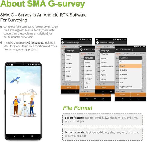 SMA25R Net GNSS RTK Survey Equipment, Android Handheld GPS Positioning Rover Receiver with Software, CORS Connection, 10cm Accuracy by PPP, 0-60° Tilt Compensation, for Land Surveying, Construction in Saudi Arabia