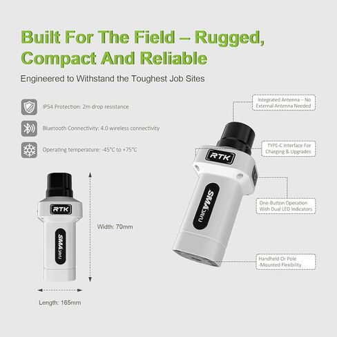 SMA25R Net GNSS RTK Survey Equipment, Android Handheld GPS Positioning Rover Receiver with Software, CORS Connection, 10cm Accuracy by PPP, 0-60° Tilt Compensation, for Land Surveying, Construction in Saudi Arabia