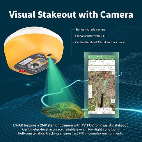 L1-AR GNSS RTK Base+Rover - مُجمع RTK GPS المحمول مع برنامج ومراقبة مرئية مع كاميرا، مصراع عالمي بدقة 2 ميجابكسل، ودقة 2 سم، ومسح إمالة 120 درجة | الدعم المهني in Kuwait