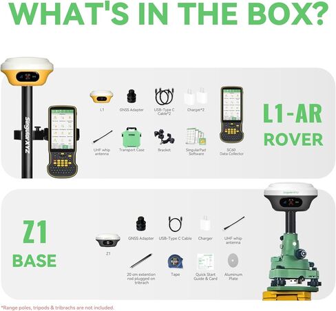 L1-AR GNSS RTK Base+Rover - مُجمع RTK GPS المحمول مع برنامج ومراقبة مرئية مع كاميرا، مصراع عالمي بدقة 2 ميجابكسل، ودقة 2 سم، ومسح إمالة 120 درجة | الدعم المهني in Kuwait