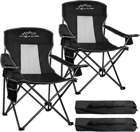 Outdoor Folding Camping Chair with Cup Holder, Storage Bag, Large Anti-Sink Feet, 400lbs Capacity, Breathable Mesh Portable Chair for Camping, Beach, Fishing, Sports, Blue in Saudi Arabia
