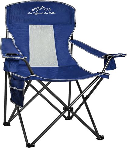 Outdoor Folding Camping Chair with Cup Holder, Storage Bag, Large Anti-Sink Feet, 400lbs Capacity, Breathable Mesh Portable Chair for Camping, Beach, Fishing, Sports, Blue in Saudi Arabia