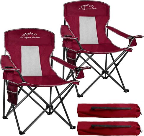 Outdoor Folding Camping Chair with Cup Holder, Storage Bag, Large Anti-Sink Feet, 400lbs Capacity, Breathable Mesh Portable Chair for Camping, Beach, Fishing, Sports, Blue in Saudi Arabia