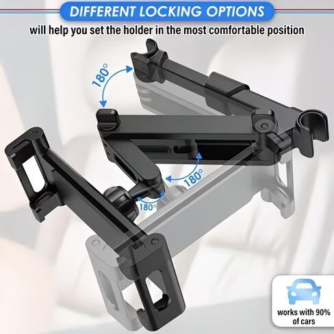 Car Headrest Tablet Holder - [3 in 1 Extension Arm] Adjustable Tablet Car Mount for Back Seat, Gifts Road Trip Essentials for Kids, for 4.7-11" Devices, iPad Pro, Galaxy, Fire, Mother's Day in Saudi Arabia