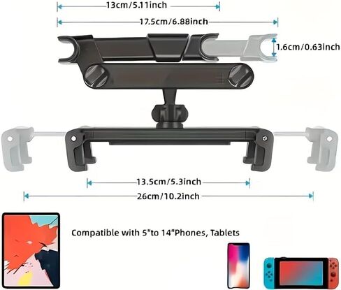Car Headrest Tablet Holder - [3 in 1 Extension Arm] Adjustable Tablet Car Mount for Back Seat, Gifts Road Trip Essentials for Kids, for 4.7-11" Devices, iPad Pro, Galaxy, Fire, Mother's Day in Saudi Arabia