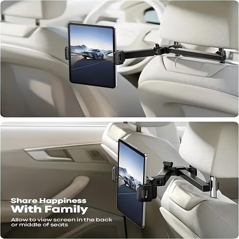 Car Headrest Tablet Holder - [3 in 1 Extension Arm] Adjustable Tablet Car Mount for Back Seat, Gifts Road Trip Essentials for Kids, for 4.7-11" Devices, iPad Pro, Galaxy, Fire, Mother's Day in Saudi Arabia