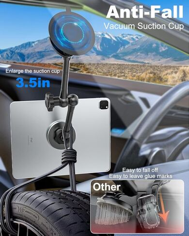 Magnetic Car Tablet Holder with Strong Suction Cup, Anti-Shake Windshield & Dashboard Tablet Mount for Car Truck SUV, Metal Arm iPad Dash Mount for 4-11" iPad Pro Air Mini, Galaxy Tab, iPhone in Saudi Arabia