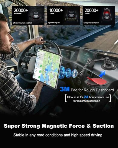 Magnetic Car Tablet Holder with Strong Suction Cup, Anti-Shake Windshield & Dashboard Tablet Mount for Car Truck SUV, Metal Arm iPad Dash Mount for 4-11" iPad Pro Air Mini, Galaxy Tab, iPhone in Saudi Arabia