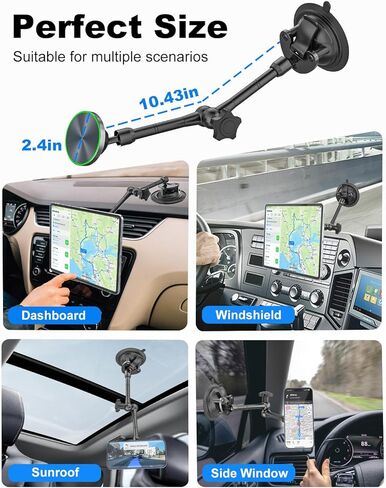 Magnetic Car Tablet Holder with Strong Suction Cup, Anti-Shake Windshield & Dashboard Tablet Mount for Car Truck SUV, Metal Arm iPad Dash Mount for 4-11" iPad Pro Air Mini, Galaxy Tab, iPhone in Saudi Arabia