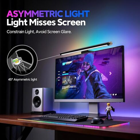 شريط إضاءة شاشة LYMAX وشريط إضاءة شاشة RGB، مصباح كمبيوتر USB للعناية بالعين، شريط إضاءة شاشة خافت، مناسب لجميع الشاشات مع وحدة تحكم لاسلكية، إضاءة خلفية، لا وهج الشاشة للمكتب المنزلي in Kuwait