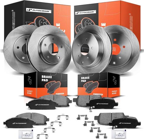 A-Premium Front and Rear Drilled and Slotted Disc Brake Rotors + Ceramic Pads Kit Compatible with Select Nissan Models - Quest 2004-2009/2011-2017, 12-PC Set in Saudi Arabia