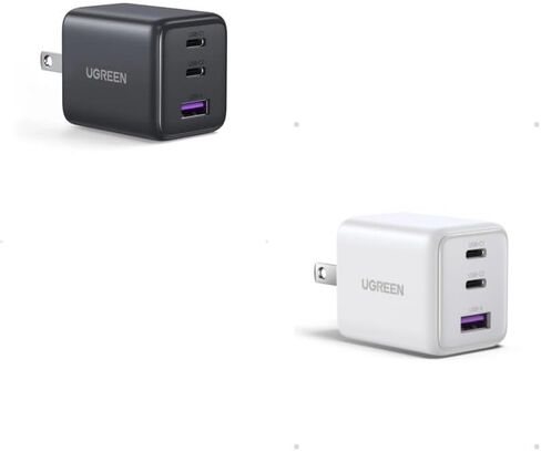 شاحن UGREEN USB C بقدرة 30 وات (أسود وأبيض)، شاحن حائط سريع الشحن بـ 3 منافذ GaN II مع PD QC، محول طاقة USB C مدمج لأجهزة iPhone 17/16/15 وGalaxy S25/S24 وiPad وأجهزة Android in Saudi Arabia