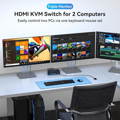 مفتاح KVM 3 شاشات 2 جهاز كمبيوتر HDMI 4K@60 هرتز USB 3.0 KVM مفاتيح لجهازي كمبيوتر مشاركة شاشة ثلاثية و4 منافذ USB تدعم وضع النسخ الممتد. وحدة تحكم سلكية تيار مستمر 12 فولت/1 أمبير متضمنة in Kuwait