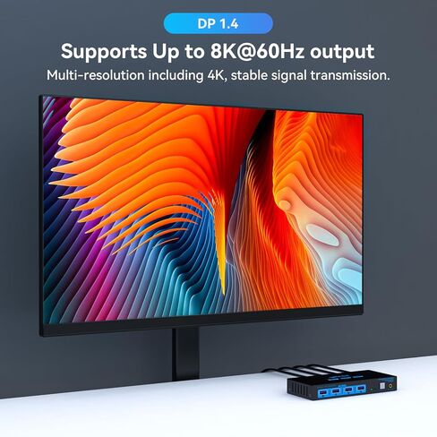8K @ 60 هرتز KVM Switch 1 شاشات 2 جهاز كمبيوتر Displayport 4K @ 120 هرتز DP KVM مفاتيح شاشة واحدة منفذ مزدوج لجهازي كمبيوتر/كمبيوتر محمول مشاركة 4 منافذ USB 3.0 تدعم وضع العرض الممتد والمكرر in Kuwait