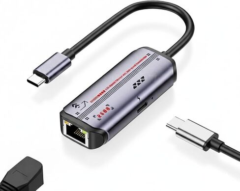 2-in-1 USB-C Ethernet Adapter, 2.5G/1G/100Mbps RJ45 LAN Converter with PD 87W Fast Charging, Plug-and-Play for Laptops (Windows/macOS/Linux) in Saudi Arabia