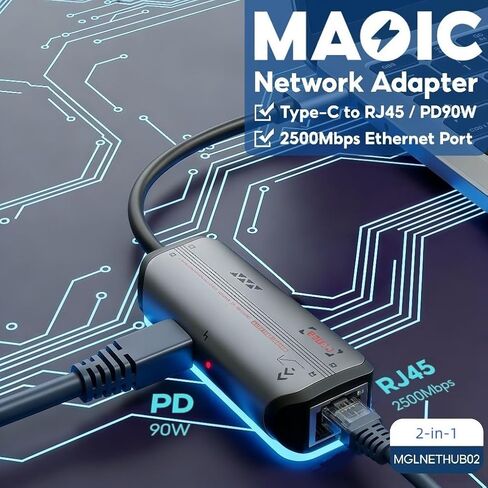 2-in-1 USB-C Ethernet Adapter, 2.5G/1G/100Mbps RJ45 LAN Converter with PD 87W Fast Charging, Plug-and-Play for Laptops (Windows/macOS/Linux) in Saudi Arabia