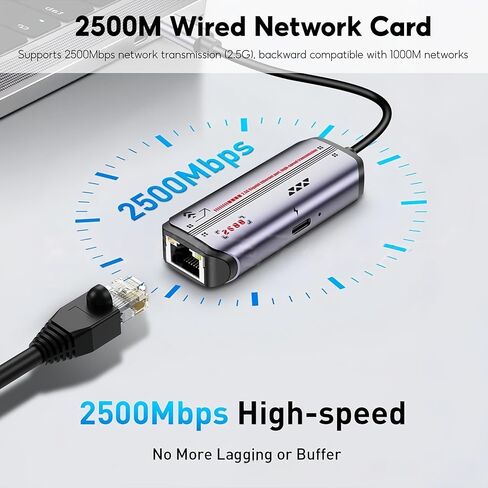2-in-1 USB-C Ethernet Adapter, 2.5G/1G/100Mbps RJ45 LAN Converter with PD 87W Fast Charging, Plug-and-Play for Laptops (Windows/macOS/Linux) in Saudi Arabia