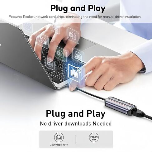 2-in-1 USB-C Ethernet Adapter, 2.5G/1G/100Mbps RJ45 LAN Converter with PD 87W Fast Charging, Plug-and-Play for Laptops (Windows/macOS/Linux) in Saudi Arabia