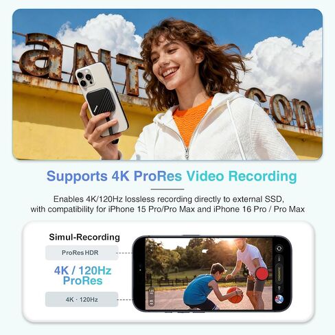 SSD محمول مغناطيسي 1 تيرابايت، رفيع وصغير، تسجيل وتخزين ProRes HDR بدقة 4K 120 إطارًا في الثانية، حتى 2000 ميجابايت/ثانية، وحدة تخزين خارجية لـ iPhone، محركات أقراص صلبة خارجية لسلسلة iPhone 15/16/17، أجهزة لوحية، كمبيوتر شخصي، أسود in Kuwait