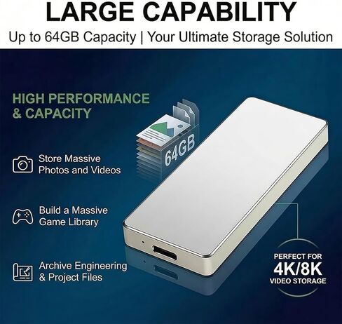 Portable SSDPortable Mobile Solid State Drive, High-Speed USB-C Solid State Drive (Silver) in Saudi Arabia