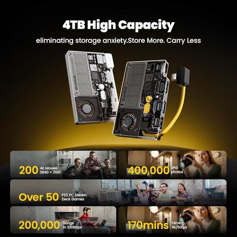 محرك أقراص SSD محمول بسعة 4 تيرابايت من شارج مع مروحة تبريد نشطة، ومحور 4 منافذ مع HDMI 2.1، وكابل مدمج بسرعة 10 جيجابت في الثانية، ومحرك أقراص الحالة الصلبة الخارجي المغناطيسي لأجهزة MacBook، والكمبيوتر الشخصي والمزيد - أصفر in Saudi Arabia