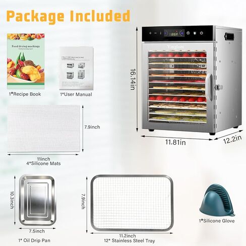 Food Dehydrator Machine with 12 Stainless Steel Trays, 800W Dual-Fan Dehydrator for Home, 24H Timer, 86-194℉ Temperature Control, LED Digital Dispiay for Jerky, Fruit, Vegetable, Herbs, and Dog Treats in Saudi Arabia