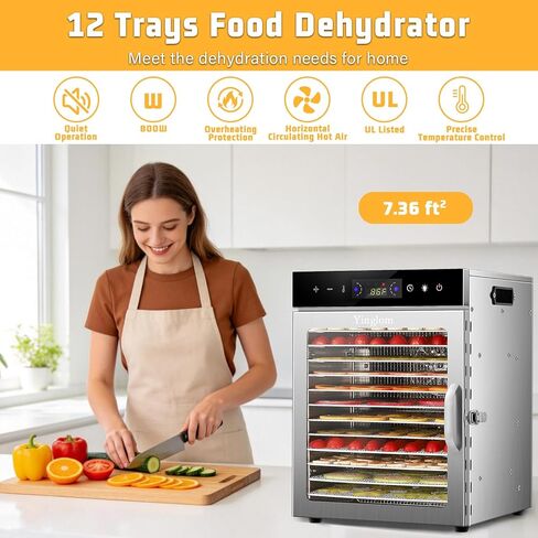 Food Dehydrator Machine with 12 Stainless Steel Trays, 800W Dual-Fan Dehydrator for Home, 24H Timer, 86-194℉ Temperature Control, LED Digital Dispiay for Jerky, Fruit, Vegetable, Herbs, and Dog Treats in Saudi Arabia