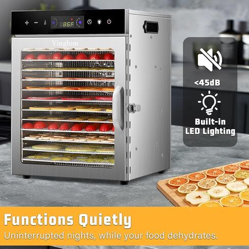 Food Dehydrator Machine with 12 Stainless Steel Trays, 800W Dual-Fan Dehydrator for Home, 24H Timer, 86-194℉ Temperature Control, LED Digital Dispiay for Jerky, Fruit, Vegetable, Herbs, and Dog Treats in Saudi Arabia