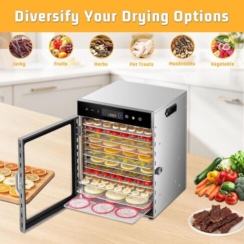 Food Dehydrator Machine with 12 Stainless Steel Trays, 800W Dual-Fan Dehydrator for Home, 24H Timer, 86-194℉ Temperature Control, LED Digital Dispiay for Jerky, Fruit, Vegetable, Herbs, and Dog Treats in Saudi Arabia