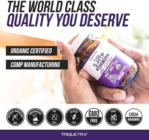 Organic 5-HTP - 200 mg | 99% 5HTP Concentration, Plus Cofactor Vitamin B6 & Lions Mane | Water Extracted from Organic Griffonia Seeds | Supports Mood, Cognition & Sleep (60 Capsules | 30 Servings) in Saudi Arabia