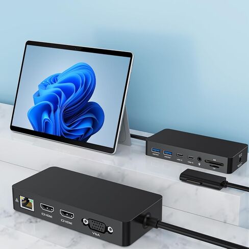 جهاز Surface Dock الثلاثي الجديد يعرض منفذ HDMI + VGA مع محول الطاقة، وقاعدة إرساء سطحية 12 في 1 لأجهزة Surface Pro 12/11/10/9/8/X/7/6/5/4/3، وأجهزة الكمبيوتر المحمول Surface 7/6/5/4/3/2/1، وSurface Book Go in Saudi Arabia