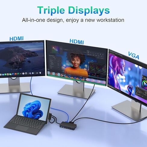 جهاز Surface Dock الثلاثي الجديد يعرض منفذ HDMI + VGA مع محول الطاقة، وقاعدة إرساء سطحية 12 في 1 لأجهزة Surface Pro 12/11/10/9/8/X/7/6/5/4/3، وأجهزة الكمبيوتر المحمول Surface 7/6/5/4/3/2/1، وSurface Book Go in Saudi Arabia
