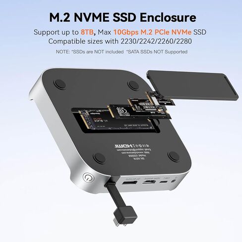 TobenONE 13-in-1 Mac mini M4 Dock with 8TB SSD Enclosure, Mac mini M4 Hub Stand for Mac mini M4/M4 Pro 2024, 4K@144Hz DP, 4K@60Hz HDMI, 5 USB (Max 10Gbps), SD/Micro SD, Audio, One-Touch Power Button in Saudi Arabia