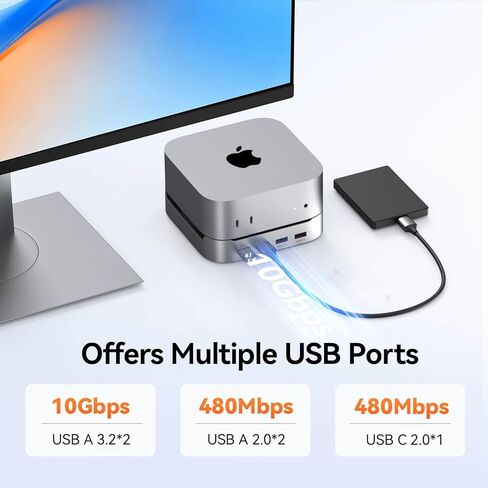 TobenONE 13-in-1 Mac mini M4 Dock with 8TB SSD Enclosure, Mac mini M4 Hub Stand for Mac mini M4/M4 Pro 2024, 4K@144Hz DP, 4K@60Hz HDMI, 5 USB (Max 10Gbps), SD/Micro SD, Audio, One-Touch Power Button in Saudi Arabia