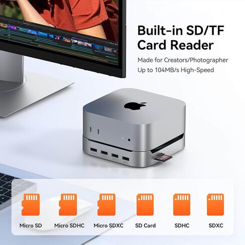 TobenONE 13-in-1 Mac mini M4 Dock with 8TB SSD Enclosure, Mac mini M4 Hub Stand for Mac mini M4/M4 Pro 2024, 4K@144Hz DP, 4K@60Hz HDMI, 5 USB (Max 10Gbps), SD/Micro SD, Audio, One-Touch Power Button in Saudi Arabia