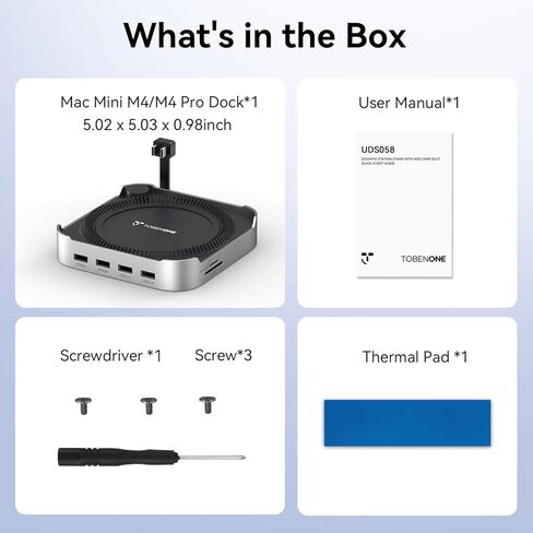 TobenONE 13-in-1 Mac mini M4 Dock with 8TB SSD Enclosure, Mac mini M4 Hub Stand for Mac mini M4/M4 Pro 2024, 4K@144Hz DP, 4K@60Hz HDMI, 5 USB (Max 10Gbps), SD/Micro SD, Audio, One-Touch Power Button in Saudi Arabia