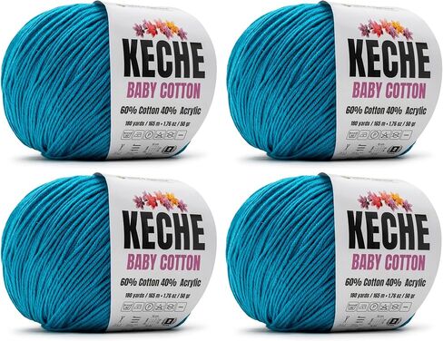 غزل قطن Keche، 60% قطن 40% غزل أكريليك، غزل قطن ناعم للكروشيه والحياكة، غزل أميجورومي 1 خصلة/كرة 1.76 أونصة (50 جم) / 180 ياردة (165 م) - أخضر داكن in Saudi Arabia