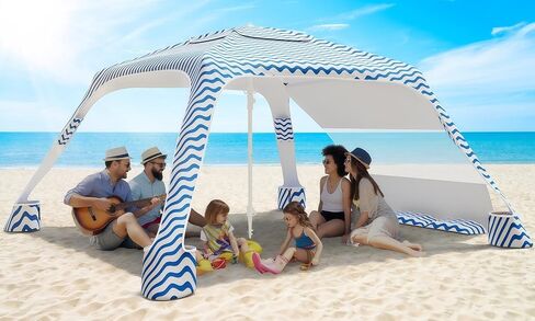 كابانا الشاطئ، كابانا رائعة بطول 6.5 * 6.5 قدم، مظلة للشاطئ بعامل حماية من الأشعة فوق البنفسجية 50+، مأوى للشمس لخيمة الشاطئ بارتفاع قابل للتعديل، مظلة شمسية مع جدار جانبي قابل للإزالة، ظل للشاطئ للشاطئ والحديقة والتخييم (نمط الموجة) in Kuwait