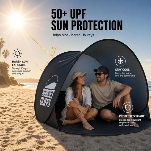 Sunset Cliffs Pop Up Beach Tent – 1-2 Person Portable Sun Shelter with UPF 50+ UV Protection – Lightweight Folding Shade Canopy with Mesh Window, Sandbags & Carrying Bag – Blue in Saudi Arabia