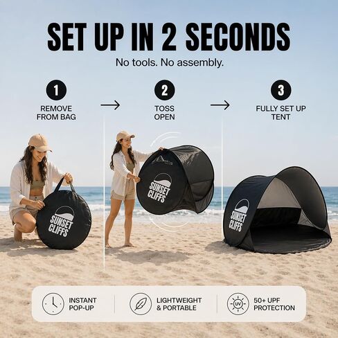 Sunset Cliffs Pop Up Beach Tent – 1-2 Person Portable Sun Shelter with UPF 50+ UV Protection – Lightweight Folding Shade Canopy with Mesh Window, Sandbags & Carrying Bag – Blue in Saudi Arabia